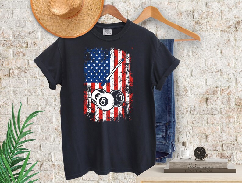 USA flag billiards pool player PNG design