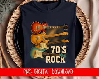 70s Rock T-Shirt Design PNG | Retro Guitar Sublimation (Digital Download)
