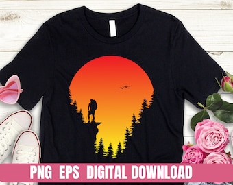 Hiking Sun Adventure Mountain Design Png Eps Printing Sublimation Tshirt Digital File Download