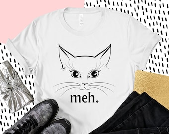 Meh Funny Face Cat Printing Tshirt PNG Digital File Download Sublimation