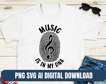Music is My DNA PNG Ai Svg Design Cute Printing T-shirt Sublimation Digital File Download