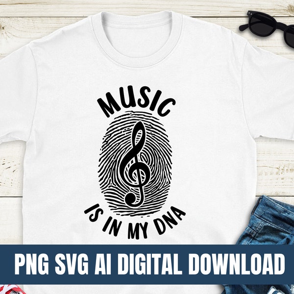 Music is My DNA PNG Ai Svg Design Cute Printing T-shirt Sublimation Digital File Download