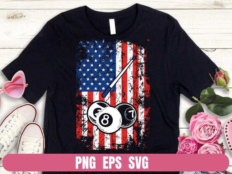 USA flag billiards pool player PNG design
