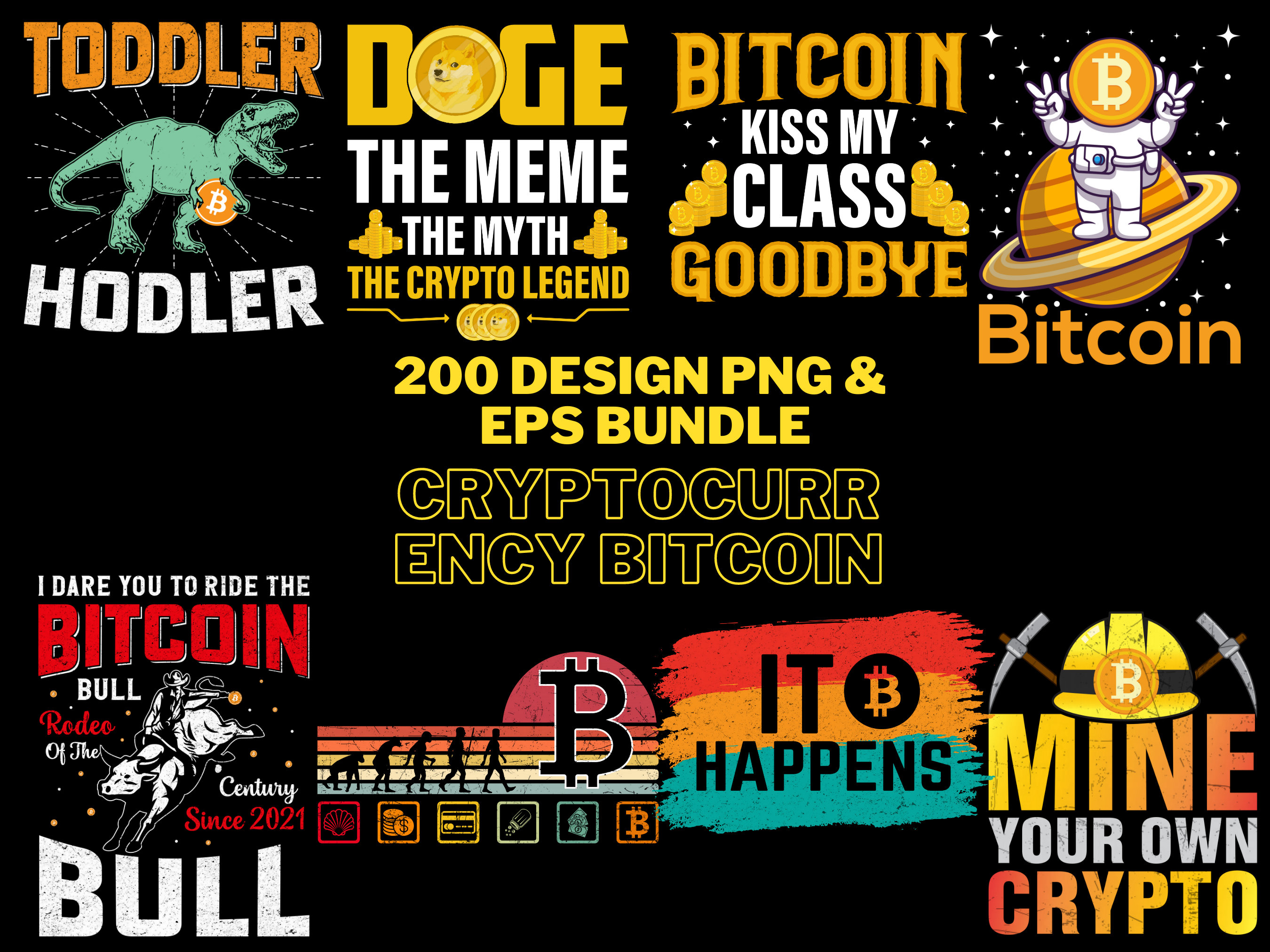 ビットコインTシャツデザイン、200枚のPNG EPSバンドル（デジタルファイル） - Etsy 日本