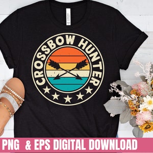 May include: Black t-shirt with a vintage-style graphic of a crossbow and arrows with the text "Crossbow Hunter".