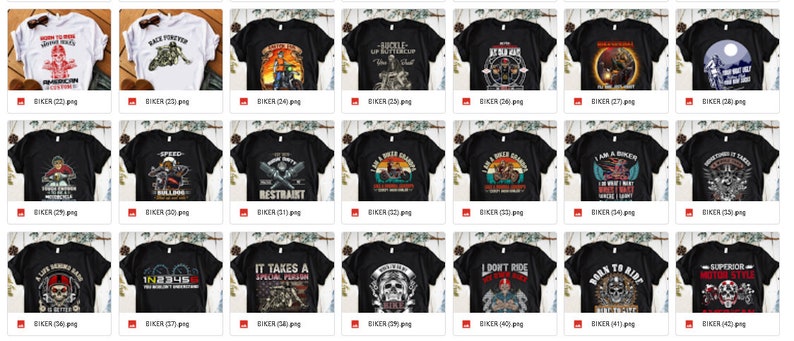 May include: A collection of 20 black t-shirts with various motorcycle-themed designs. The designs include skulls, motorcycles, and text such as "Born to Ride" and "Speed Kills".