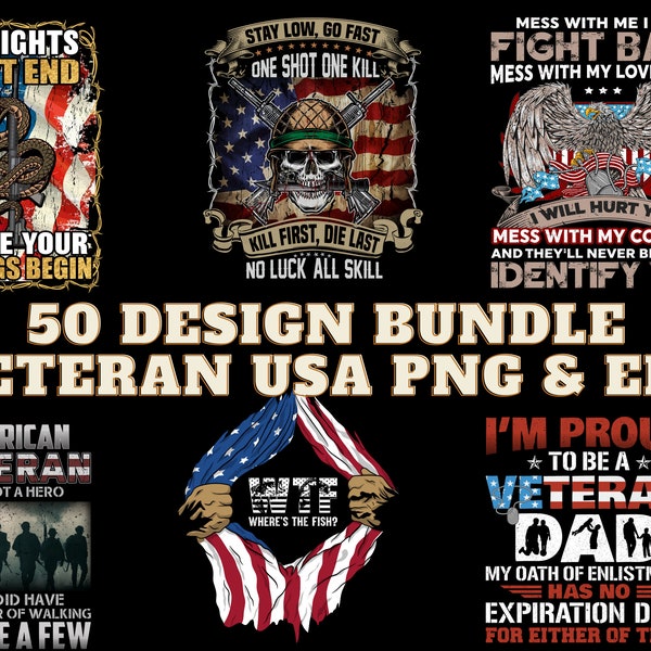 50 Bundle Design PNG and EPS Veteran Usa Military Printing Sublimation Tshirt PNG Digital File Download