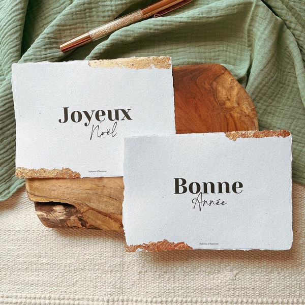 Carte de voeux en papier artisanal dorée à la main pour Noël ou Nouvel An