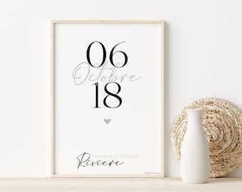 Date unique - affiche A4 ou A3 - Mariage - Naissance - Evenement