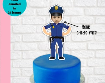 Police cake topper, Police cake decoration, kids face cake topper, Cop cake topper, custom face topper, policeman birthday, digital download