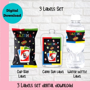 Uno party favors, uno party labels, uno theme birthday, uno birthday party decoration, uno party supplies, uno party decor, Uno chip bags