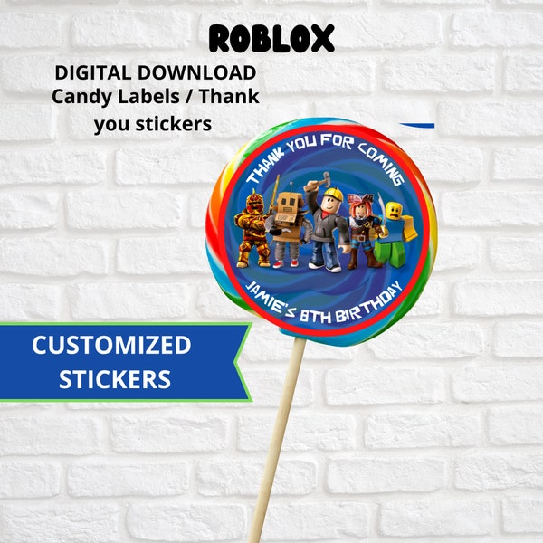 Roblox sticker label, roblox party supplies, roblox party decorations, roblox party favor label, roblox party download, roblox thank you tag