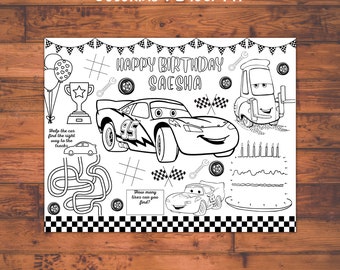 Cars the movie coloring page, cars birthday party decoration, kids coloring book, boy birthday party favor, kid coloring placemat,cars theme