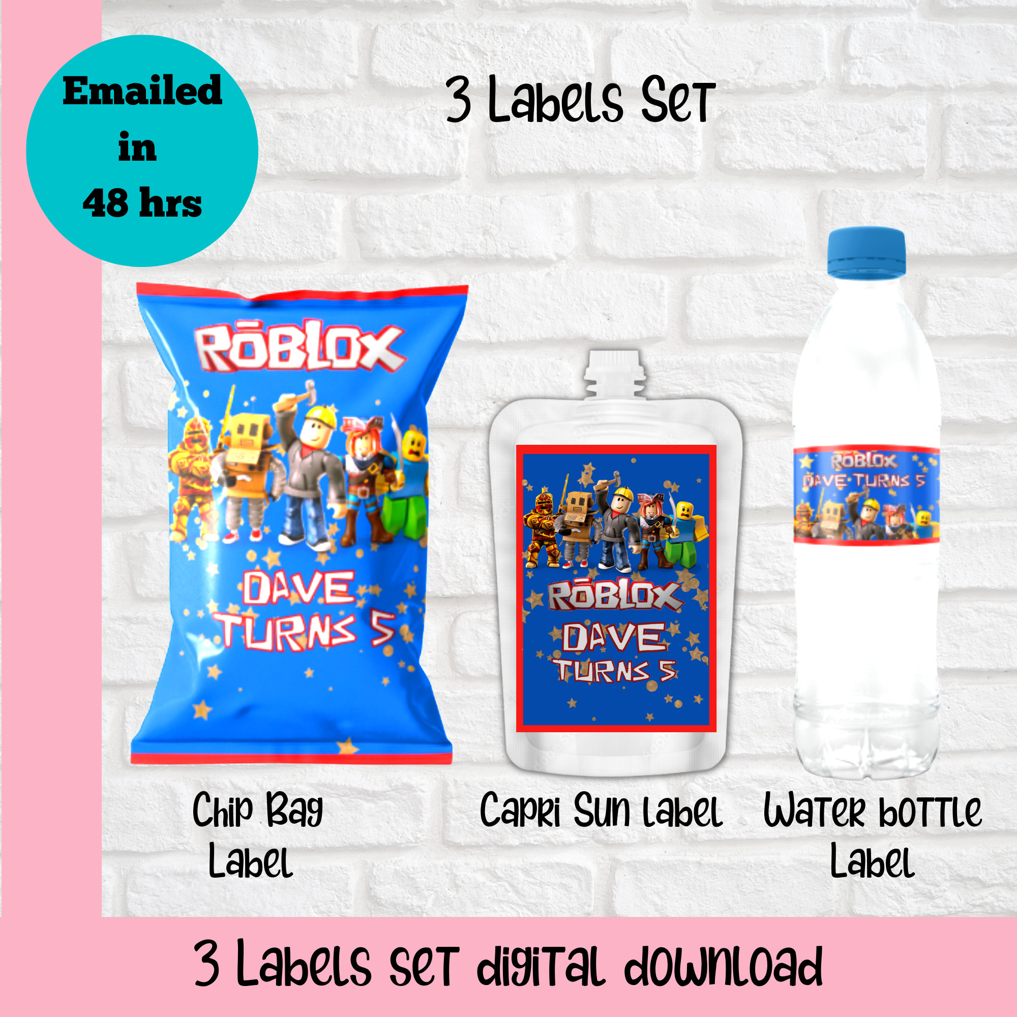 Personalized Roblox Theme Water Label available at The Brat Shack