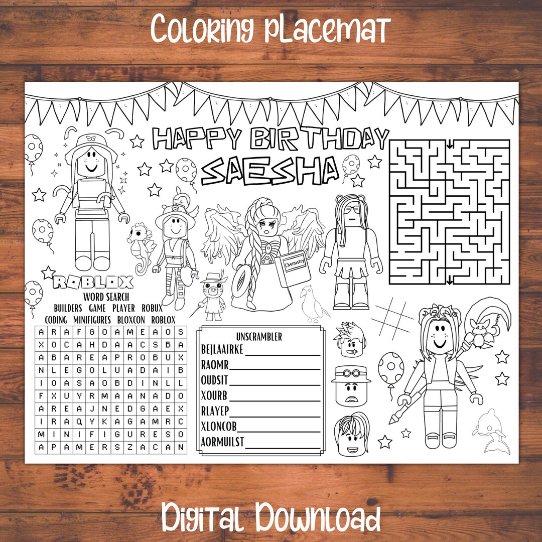Girl Birthday Party Favors, Kids Coloring Placemats, Roblox Birthday ...