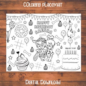 Pebbles and Bam Bam Coloring pages, Kids birthday favors, Kids coloring placemats, pebbles and bam baby shower games, Flinstones birthday