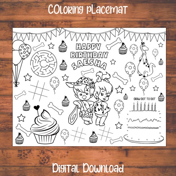 Pebbles and Bam Bam Coloring pages, Kids birthday favors, Kids coloring placemats, pebbles and bam baby shower games, Flinstones birthday