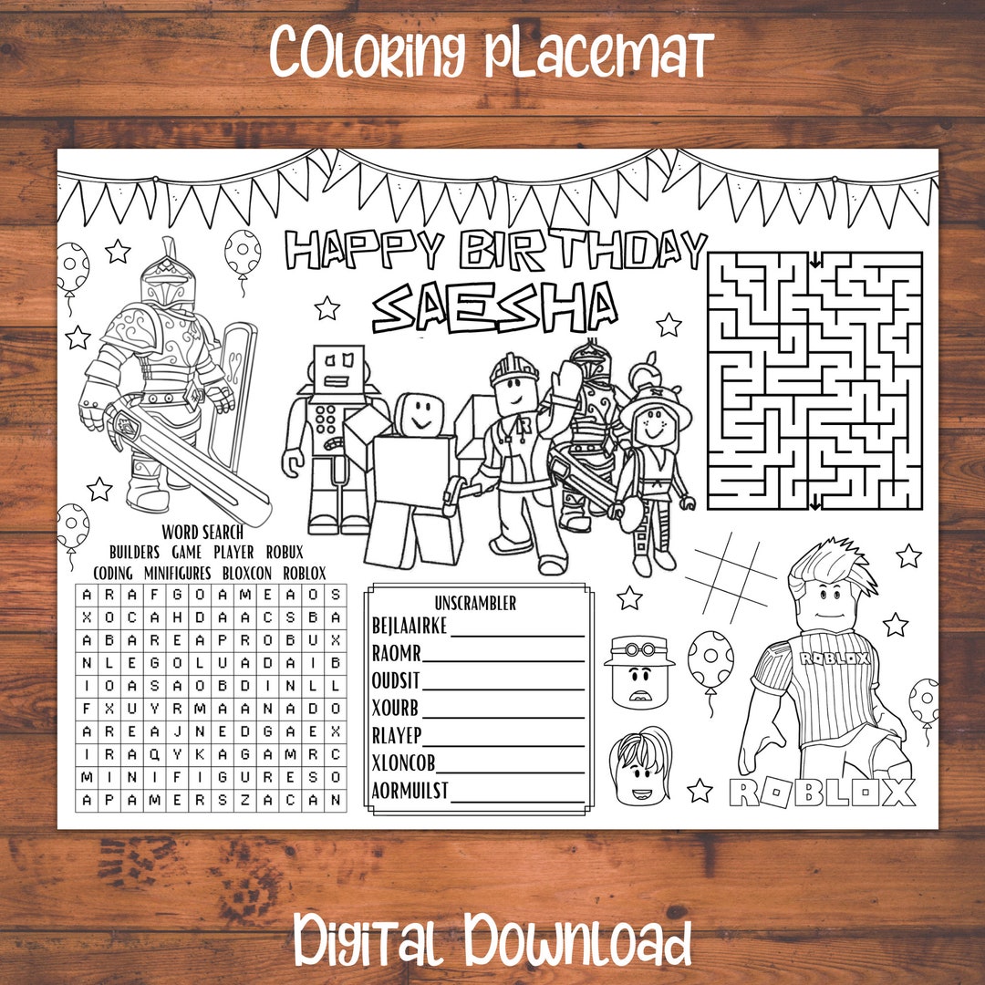 Boys Birthday Party Favors Kids Coloring Placemats Roblox 
