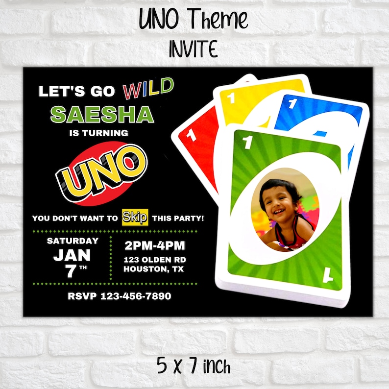 Uno birthday invitation, uno invite, digital kids birthday invitation, 1st birthday invitation, uno party invitation, uno party decorations image 1