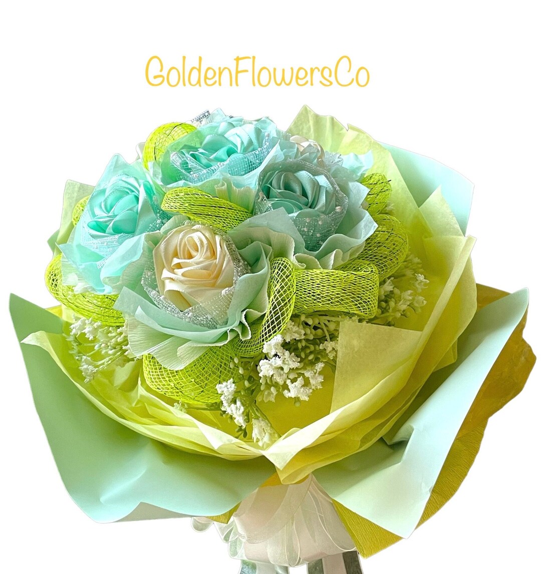 Light Green Ribbon Roses Everlasting Ivory Mint Green Ribbon Roses Bouquet Gift - Etsy