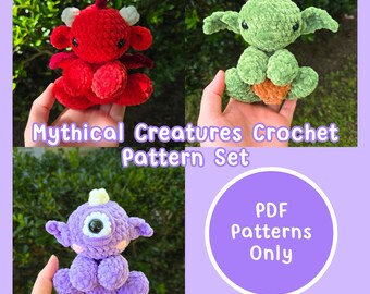 Conjunto de patrones PDF de criaturas míticas de crochet