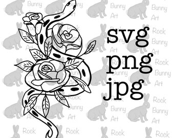 Snake and roses Svg file, snake Svg, roses svg, floral Svg, Svg for cricut, snake clipart, edgy Svg, instant download, animal lover Svg,