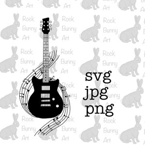 Electric guitar Svg file, electric guitar with music notes, guitar clip art, cutfile for cricut and silhouette, music Svg png, sublimation