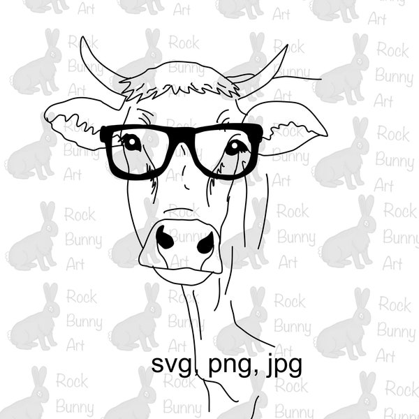 Cow with glasses Svg, cow Svg, bull Svg, farm Svg, animal Svg, farm animal Svg, glasses Svg, cow png, cow vector, Svg for cricut,