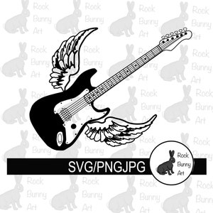 Gevleugelde elektrische gitaar Svg-bestand, geschenken voor muzikanten en gitaristen, gitaar png, gitaarsublimatie, muziekliefhebber Svg,
