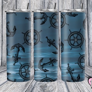ozeanblauer Nautischer Anker 20oz Becherdesign, Schiffsrad Vintage Tumbler Wrap Sublimation, kommerzielle Nutzung, direkter Download