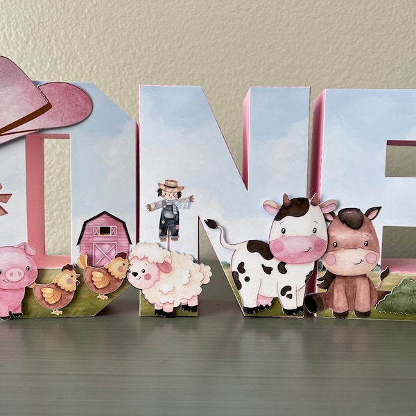 farm birthday decorations, farm animal 3D letters, first birthday, farm animal birthday, barnyard theme, old mcdonald birthday