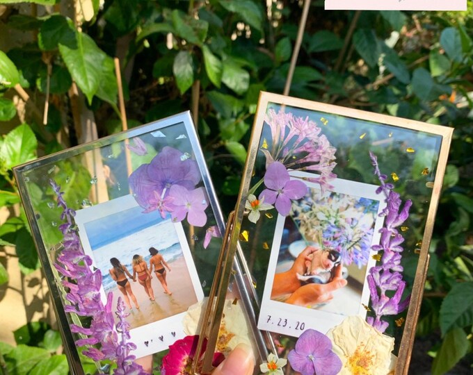 Pressed Flower Polaroid Glass Metal Frame Etsy