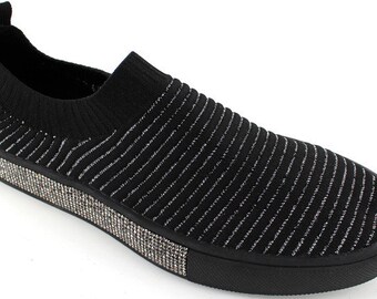 Bernie Mev Women's Sparky  Slip On Sneaker - Black Silver