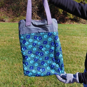Handmade Large Light and Dark Blue Patterned Shoulder Bag (from Thessaloniki, Greece)