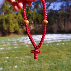 Handmade Red Greek Cross and Prayer Knots (from Thessaloniki, Greece)