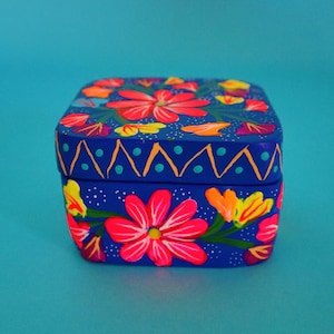 Hamdmade Blue Flower Jewelry Box (from Oaxaca, Mexico)
