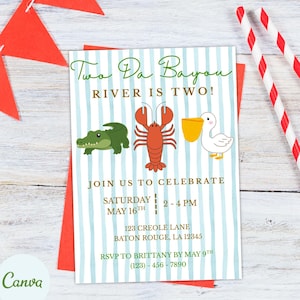 Two Da Bayou Second Birthday Template | Cajun Bayou Birthday Invite | Editable Digital Download | Louisiana Crawfish Theme | b23y