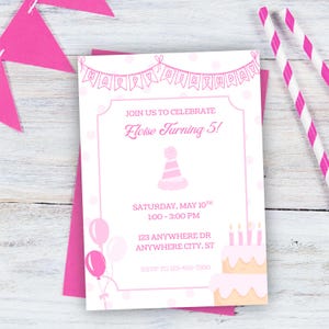 Classic Pink Birthday Invitation Template | Editable Girl Party Invite | Canva Digital Download | Printable Birthday Card