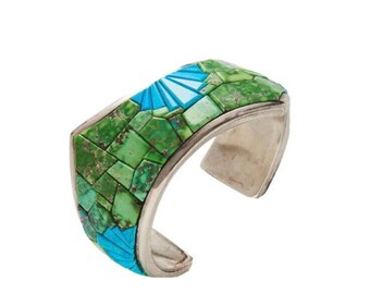 Na Na Ping silver mosaic Turquoise Cuff Bracelet