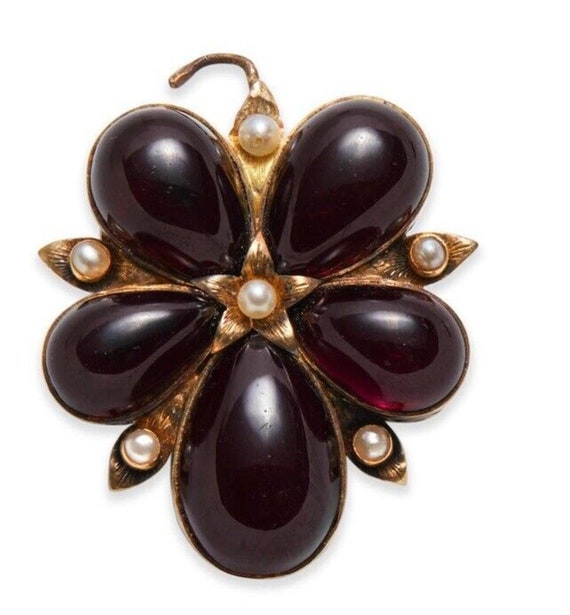 Antique Gold Garnet and pearl pansy brooch Victori