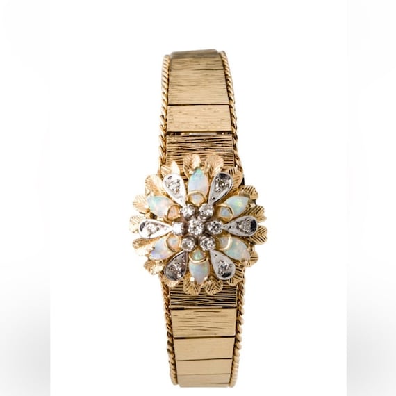 Geneva vintage 14k gold opal watch bracelet