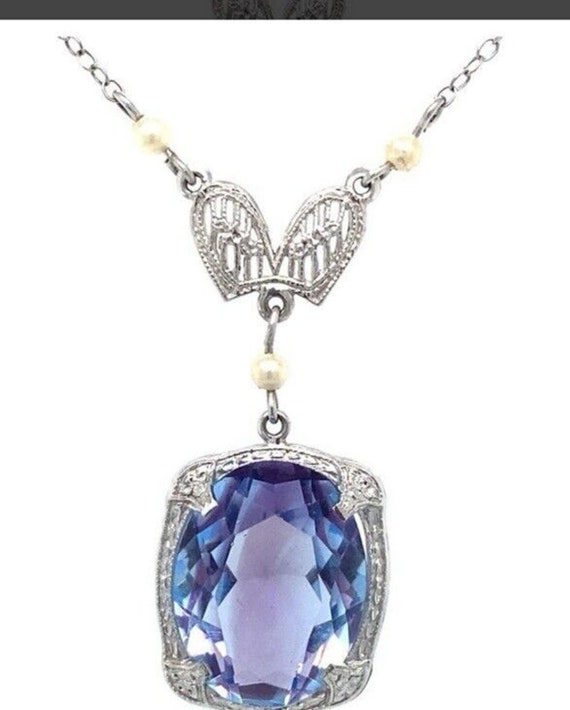 Victorian 14k White Gold Lavalier Pendant Necklace - image 1