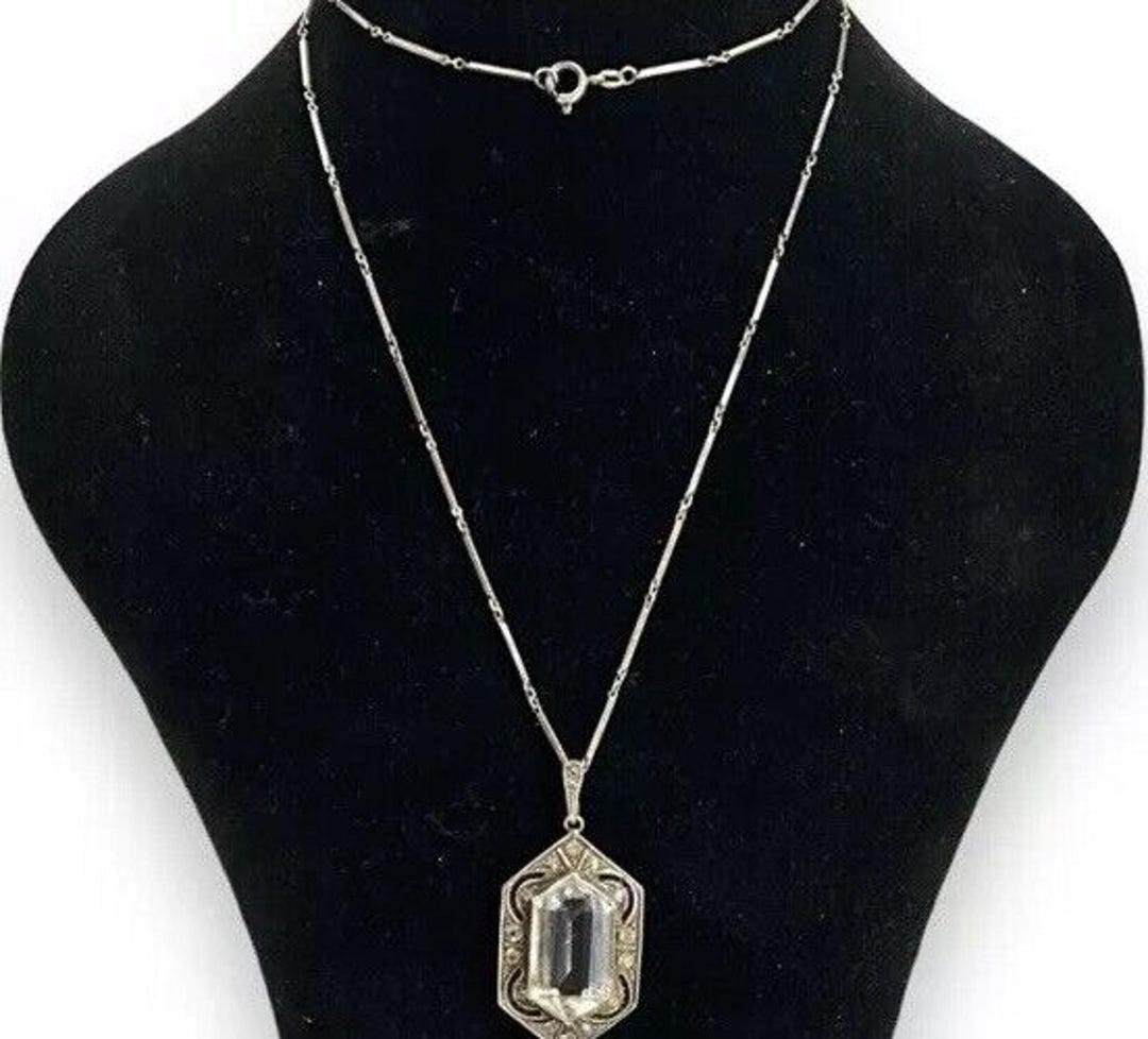 Victorian Sterling Silver Opera Chain With Crystal Pendant - Etsy