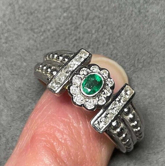 Emerald and Diamond 14kt White Gold Ring - Prince… - image 1