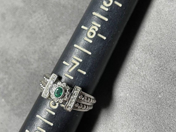 Emerald and Diamond 14kt White Gold Ring - Prince… - image 3