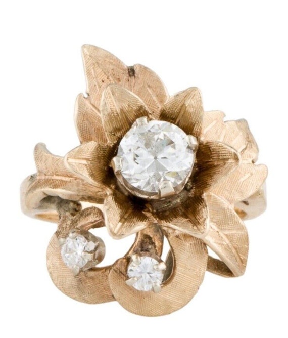 Vintage 14k Diamond Floral Ring