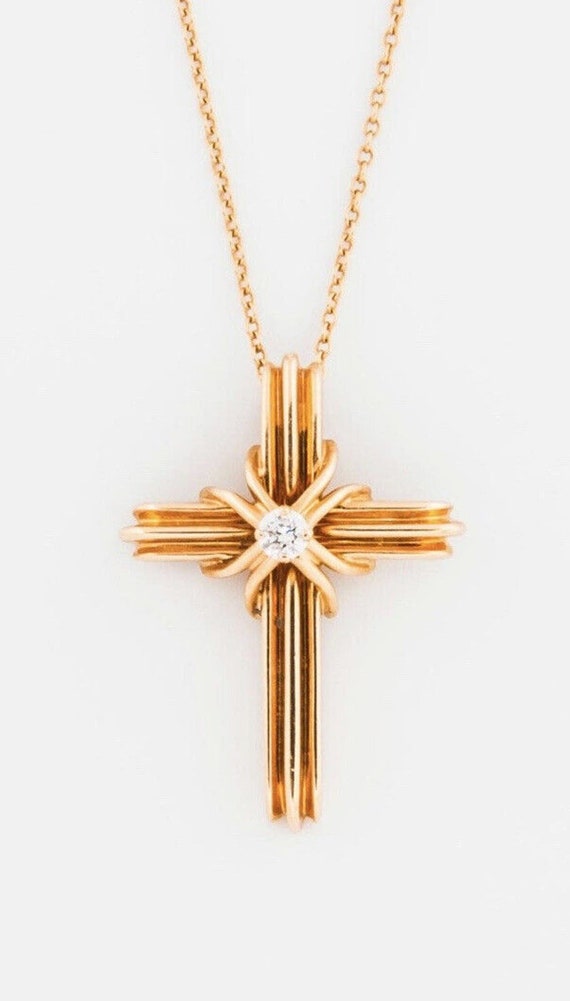 Tiffany and  Co 18k Yellow Gold Cross Diamond Neck