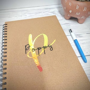 Personalised Kraft Notebook – A4 A5 A6 Custom Journal with Name & Initial