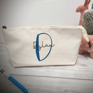 Astuccio per matite con nome personalizzato e iniziale, borsa per cosmetici in tela, piccola, media, grande, nero, beige