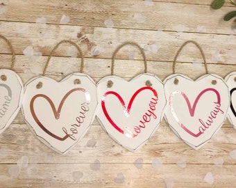 Personalised Wooden love heart plaque hanging sign valentine's gift for her